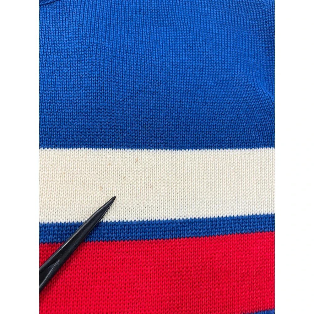 Vintage Demetre Sweater Men Medium Blue Striped Pure Virgin Wool Heavy Knit Ski